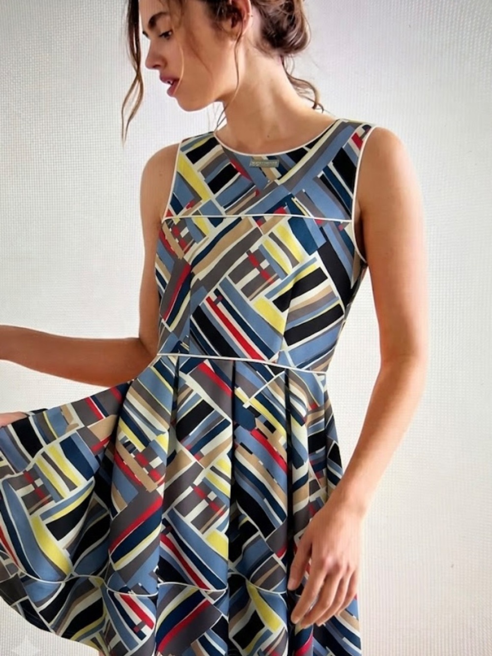 FAS Fille à Suivre Paris Modern Geometric Print Fit & Flare Dress Size M
